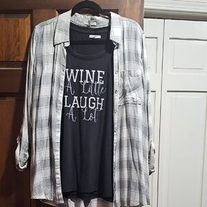 Maurices Gray & White Plaid Shirt with Graphic Tee XL